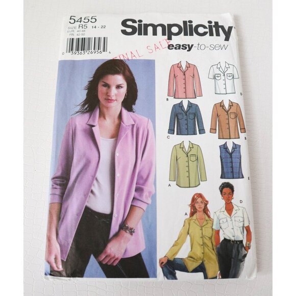 Simplicity 5455 Sewing Pattern Misses' Shirt Blouse 3 Variations Size 14 18 20 2 - Picture 1 of 4